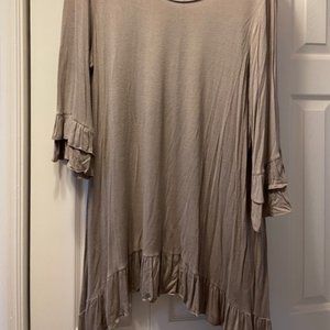 Tan flowy top with ruffle sleeves
